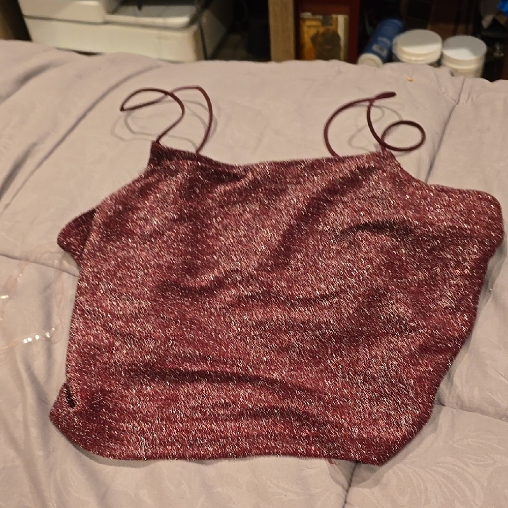 ❤️10/$13 Nwot sparkle Burgundy Spaghetti Strap Top